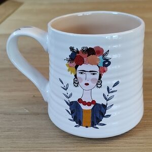 Frida Kahlo Portrait Coffee Mug by Prima Design - White Ribbed Ceramic